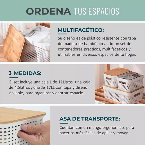Caja Organizadora Con Tapa Bambu Canastos Multiuso 11 Litros