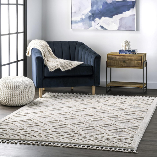 Ansley Soft Lattice Textured Tassel Area Rug, 3&#39; X ...