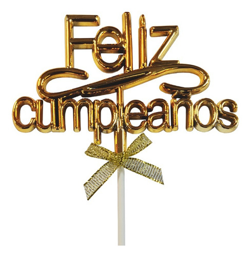 Imagen 2 de 6 de Topper De Torta Adorno Dorado Feliz Cumpleaños