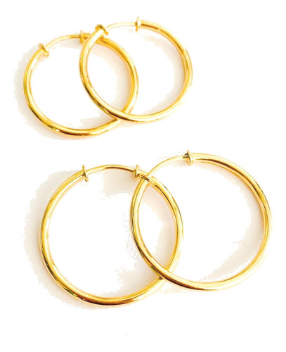 Conjunto Brinco Argola Em Ouro 18k Com 2 Tamanhos  M G