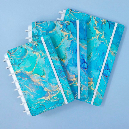 Caderno Inteligente Luara Maldives Grande 80 folhas lisa e pautada 4 assuntos unidade x 1 28cm x 21.5cm mármore azul cor azul-turquesa