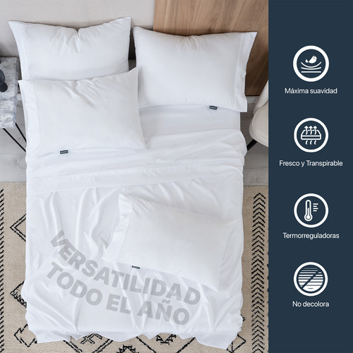 Juego Sábanas Individual + 2 Fundas Almohada Esquimal Blanco Liso