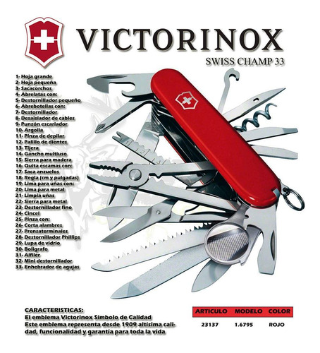 Navaja Victorinox Swiss Champ 33 Funciones Con Estuche Cuero