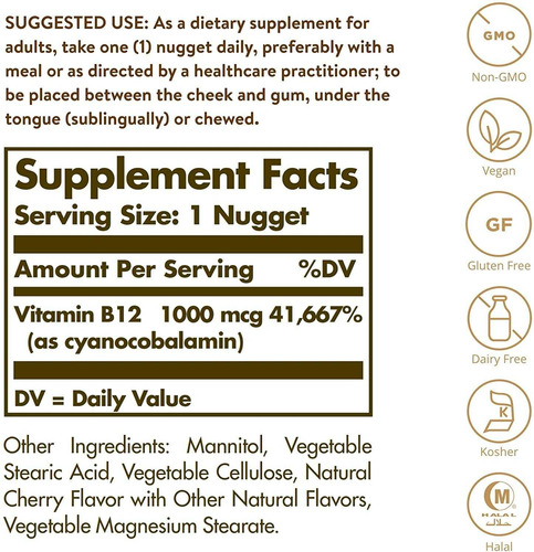 Solgar Vitamina B12 1000 Mcg, 250 Nuggets