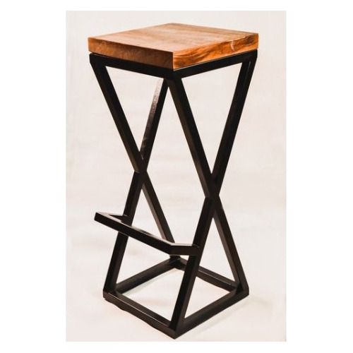 Banco Taburete De Acero Y Madera Para Barra Cafe Bar 70cm Negro Nogal Americano