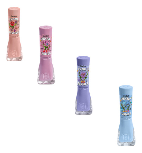 Kit 4 Esmaltes Dailus Tons Cores Clássico 8ml Rosa Roxo Azul Cores