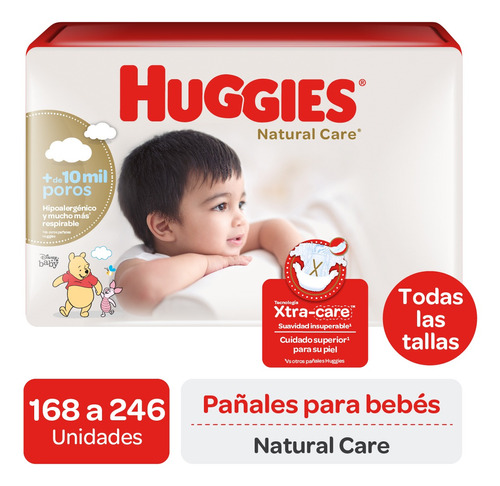 Pañales Huggies Natural Care Mega Pack - 168 A 246 Un