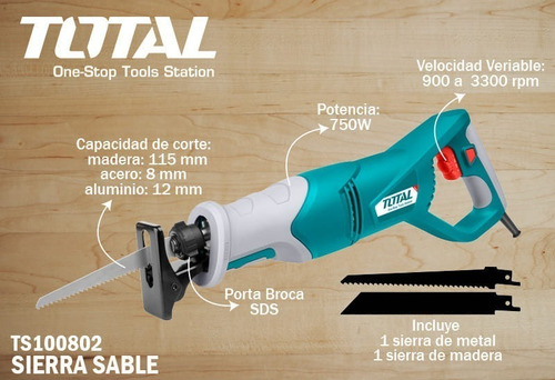 Imagen 3 de 9 de Sierra Sable 750w Total 3300rpm Encastre Rapido Universal
