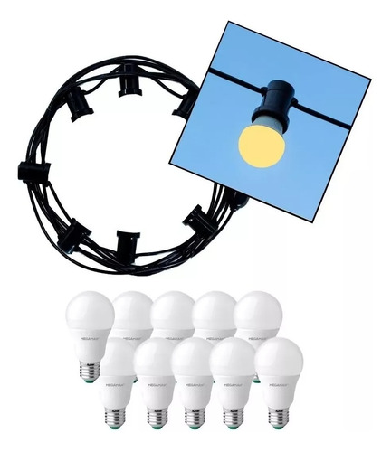 Tira Guirnalda Luces Exterior Calidas 15m + Lamparas Led