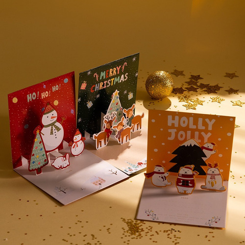 Imagem 2 de 10 de 6pcs Cartão De Natal 3d Pop Up Cartões Envelopes+adesivos