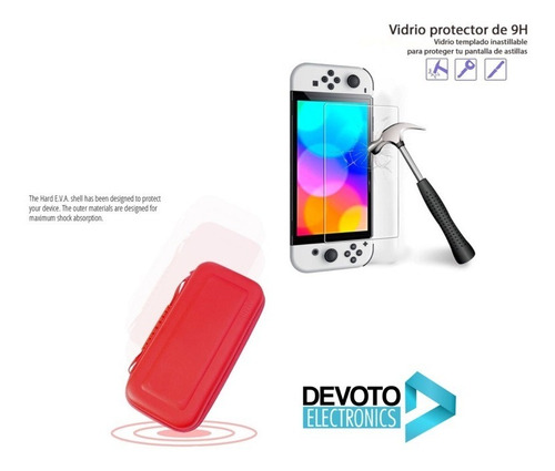 Kit 2-1 Funda Nintendo Switch + Vidrio Templado Oled 9h