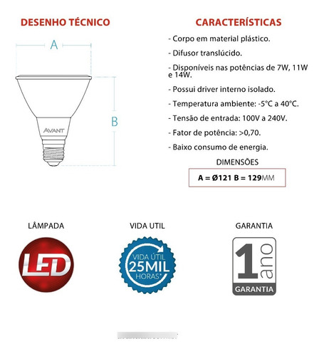 Imagem 4 de 5 de Lâmpada Led Par38 14w Bivolt 1200 Lumens 6500k