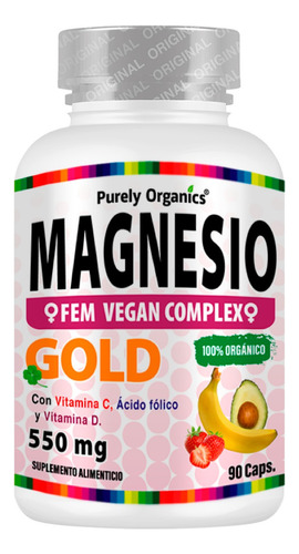 Purely Organics Magnesio Natural Women Complex -para Mujeres, 90 Cap Sabor Sin sabor