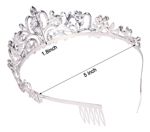 Didder - Diadema De Cristal Plateada Con Corona De Princesa,