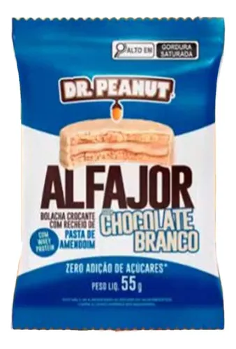 Alfajor Com Whey Protein Bolacha 12un De 55g Cada Dr Peanut Sabor Chocolate  Branco