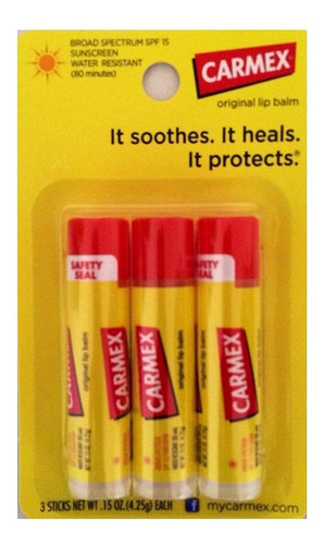 Bálsamo Labial Medicinal Carmex Classic, Spf 15, 3 U (barra