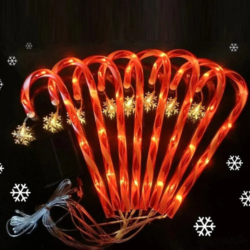 Juego De 8 Luces Solares Navideñas Con Bastón De Caramelo