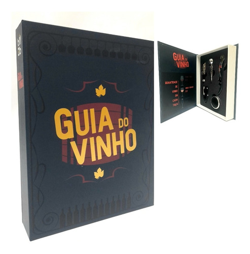 Kit Para Vinho - Livro 5 Peças - Abridor Canivete Saca Rolha