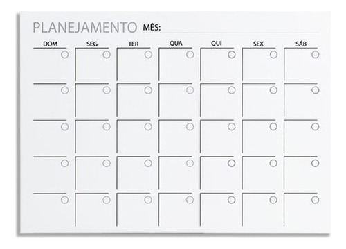 Quadro De Aviso Calendário Mês Branco 70x50cm