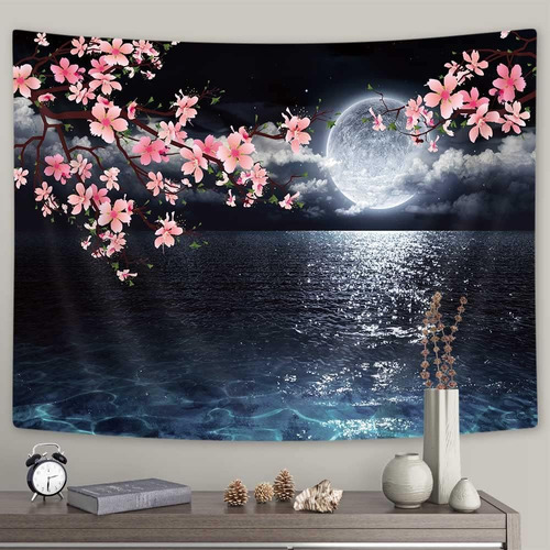 Ocean Tapestry Luna Tapestry Wall Hanging Pink Cherry Blosso