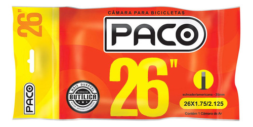 Câmara De Ar Paco Bicicleta Aro 26 1.75/1.90 Bico Grosso