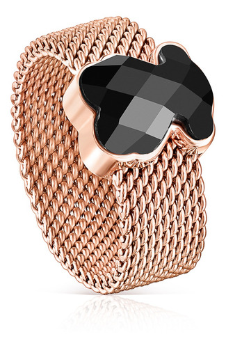 Anillo Mesh Color De Acero Ip Rosado Y Ónix Tous
