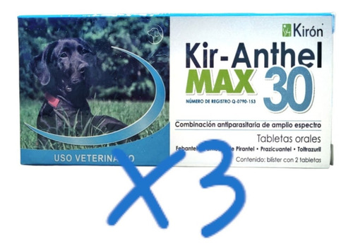 Kit De 3 Kir-anthel Max30 Desparasitante Perro Gato *6tabs*