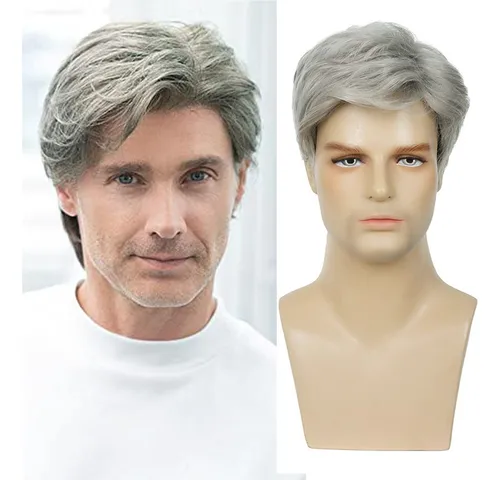 Sylhair Men Wigs Short Silver Gray Wig Male Guy Short
