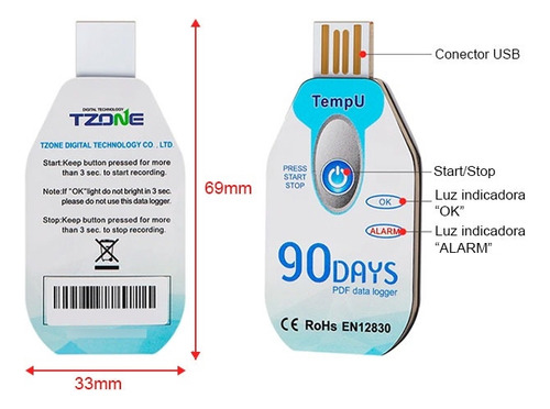 Registrador Temperatura Humedad Desechable Tempu Data Logger
