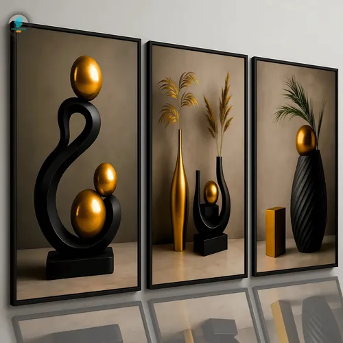 Quadros Decorativos Trio Geométrico Abstrato Vasos De Luxo Oriental Borda Infinita