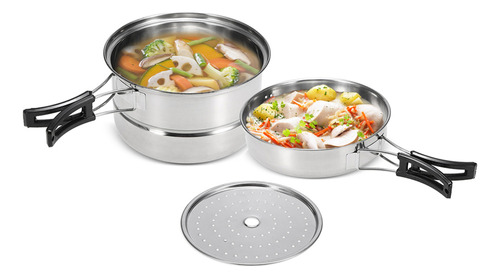 Set De Cocina Camping 3pcs Acero Inoxidable Sartén Olla Parr