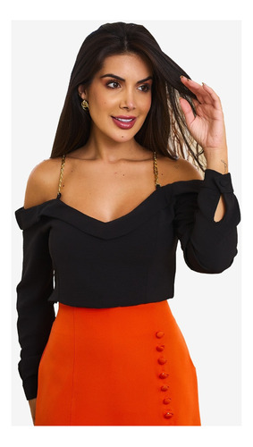 Top Cropped Ombro A Ombro Elegante