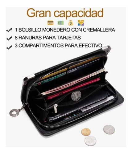 Cartera Larga Calavera Con Cremallera Estilo De Cuero
