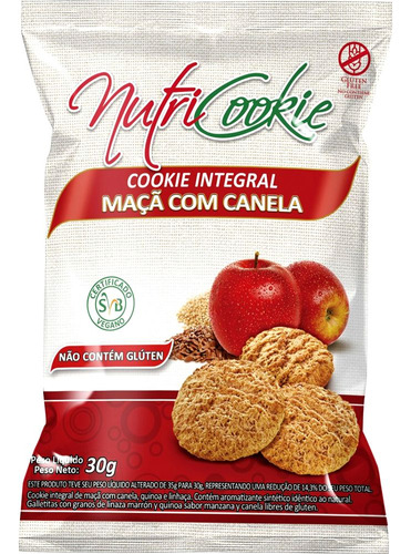Cookie Integral Maçã Com Canela 30g Vegana 0 Gluten