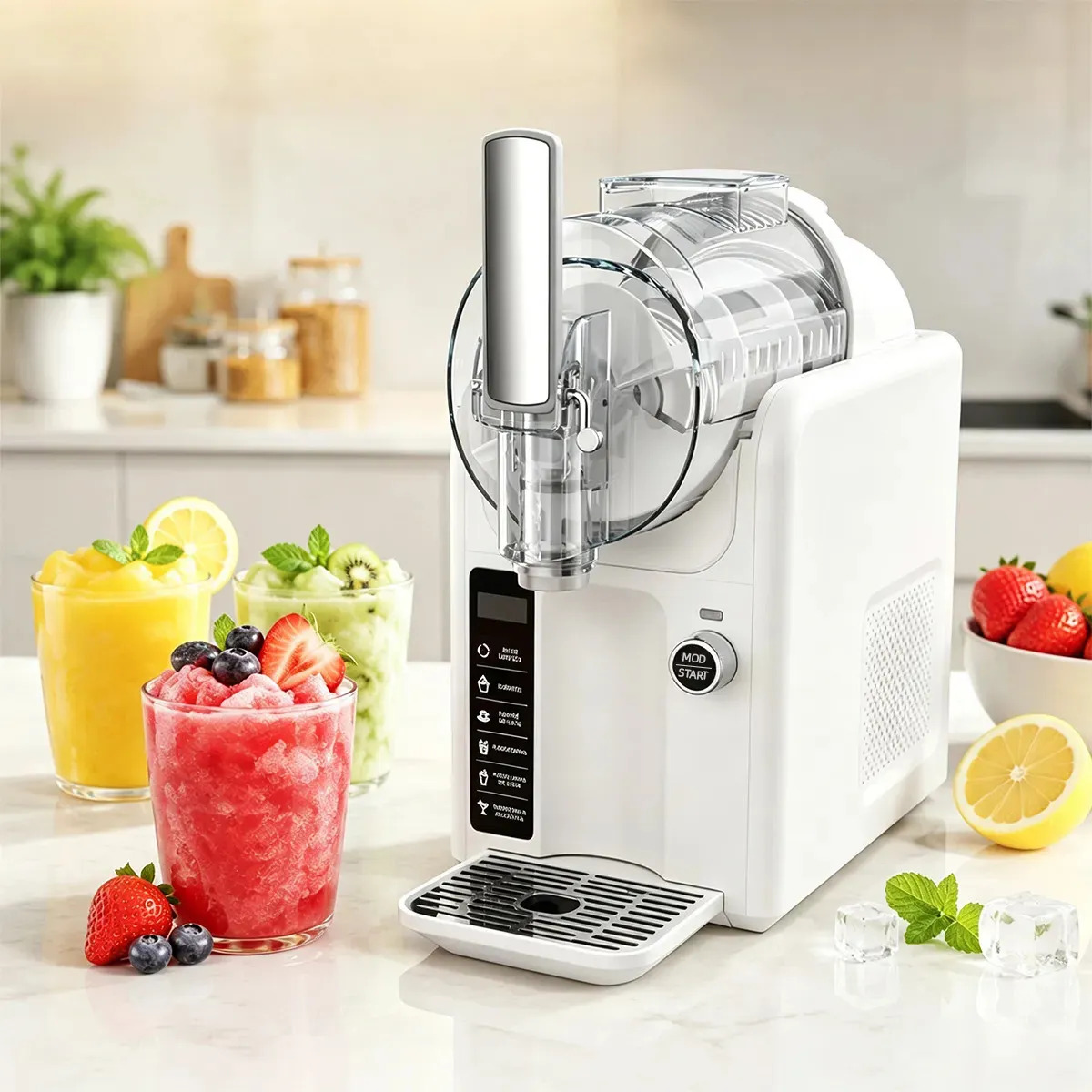 Máquina De Bebidas Geladas Slush Frozen 2L Compressor Multifuncional Para Smoothie Milk Shake Cor Branco