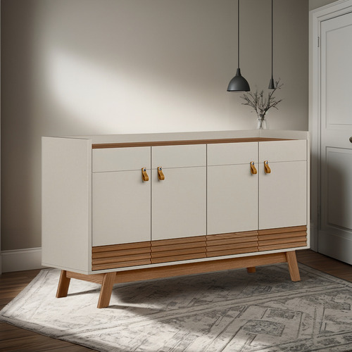 Balcão Buffet 160cm 4pt Pés Retrô Luzzo Freijó/off Mpozenato Cor Amarelo