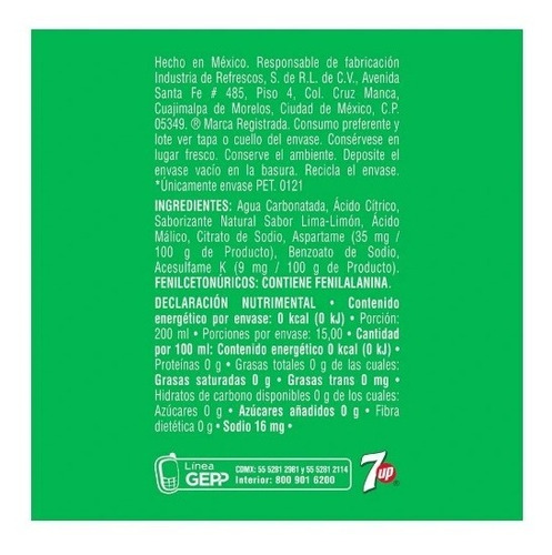 Refresco 7up Sabor Lima Limón 6 Pz De 3 L