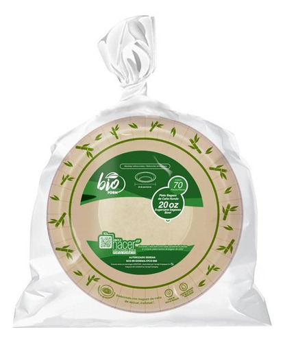 Plato Hondo 20 Oz Desechable Biodegradable 21.5 Cm, 70 Pzas