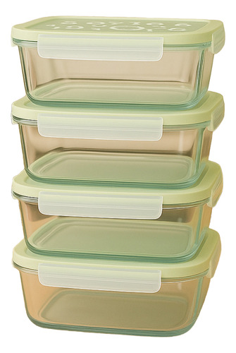 Kit 4 Potes 400 Ml Vidro Hermético 4 Travas Marmita Retangul