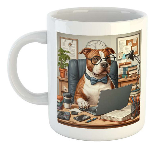 Taza Ceramica Pitbull Anteojos Cafe Oficina Trabajo