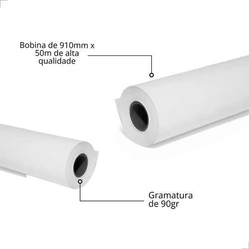Kit 5 Bobina Papel 910mmx50m 90gr Sulfite Plotter Projeto A0