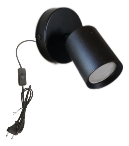 Lampara Foco Dirigible Negro Gu10 + Enchufe + Interruptor 