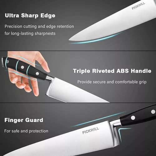 PICKWILL Cuchillo de chef, cuchillos de cocina profesionales de 8 pulgadas,  cuchillo de cocina ultra afilado de acero inoxidable de alto carbono con