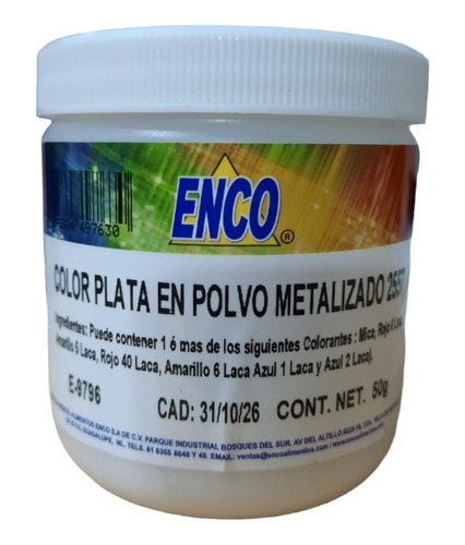 Matizador 50 Gr Comestible Enco Oro O Plata(color A Elegir) 