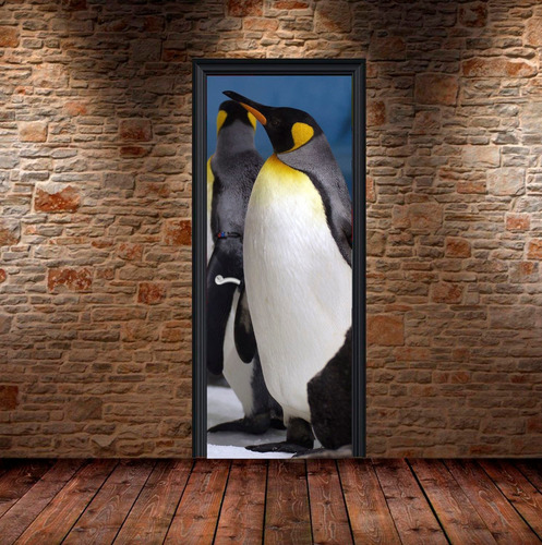 Vinilo Para Puerta Pinguino Penguin Hielo Naturaleza M9