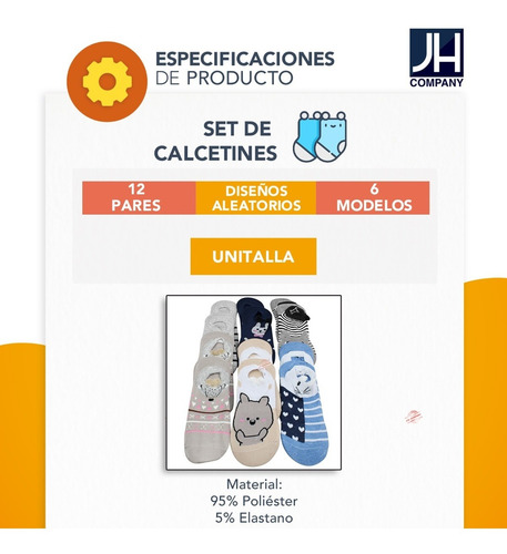 Imagen 7 de 7 de Docena Tin Para Dama Orejitas Kawai Calcetin Variado Mayoreo