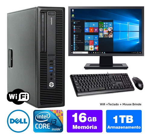 Imagem 1 de 5 de Computador Barato Hp Compaq Sff I3 4g 16gb 1tb Mon17w Brinde