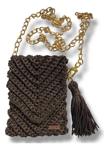 Cartera Bandolera Para Celular De Hilo Náutico Café Oscuro