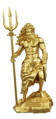 Estátua Poseidon Netuno - Deus Grego Estatueta Escultura Cor Cor Ouro