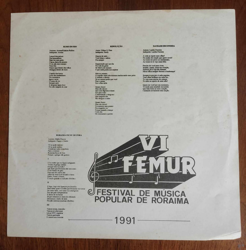 Lp - Vi Femur - Festival De Música Popular De Roraima - Raro